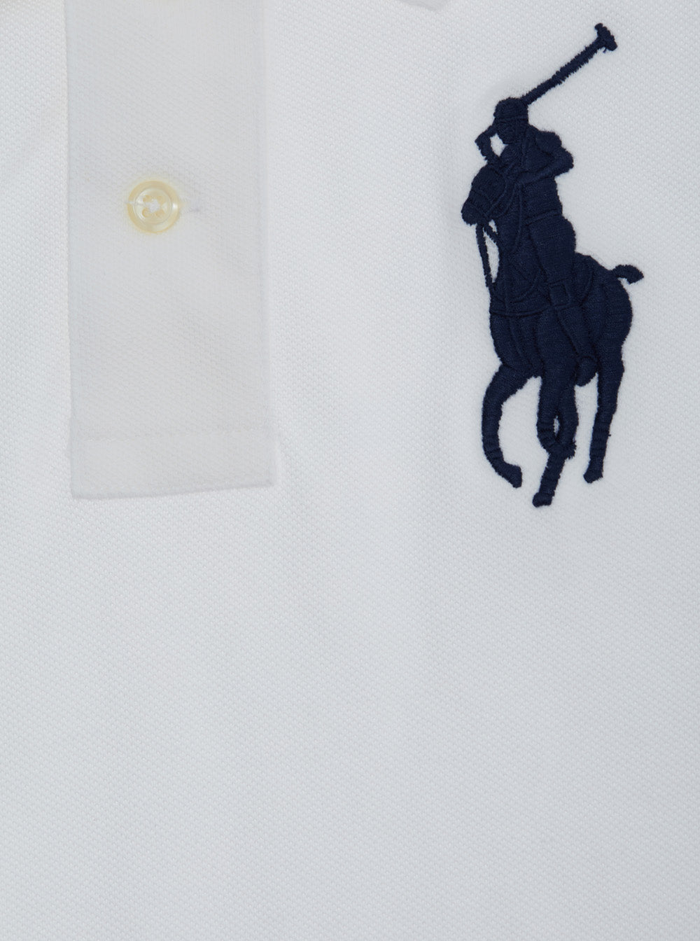 White Polo with Large Pony Embroidery on the Front and Numeric Detail Shoulder in Cotton for Kids Tshirts Shirts