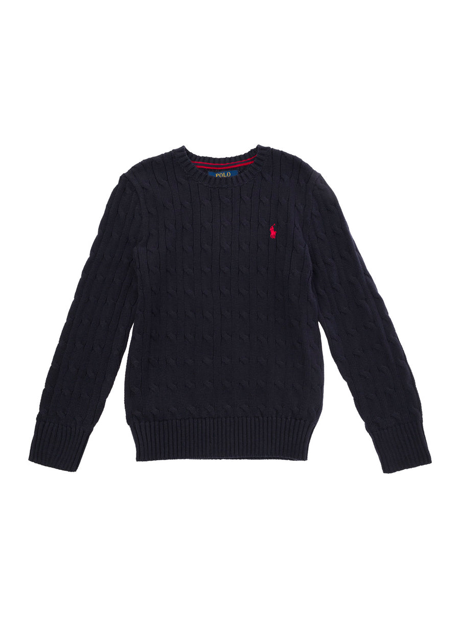 Sweater Cable-Knit Blue Cotton Tops