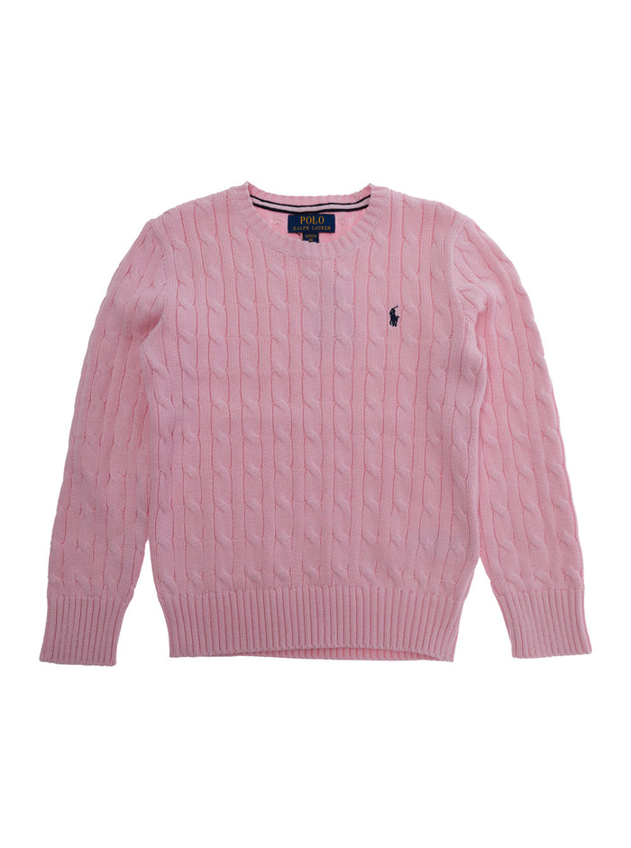 Sweater LS CABLE CN-TOPS-SWEATER Pink with Crew Neck for Women Cotton Jersey