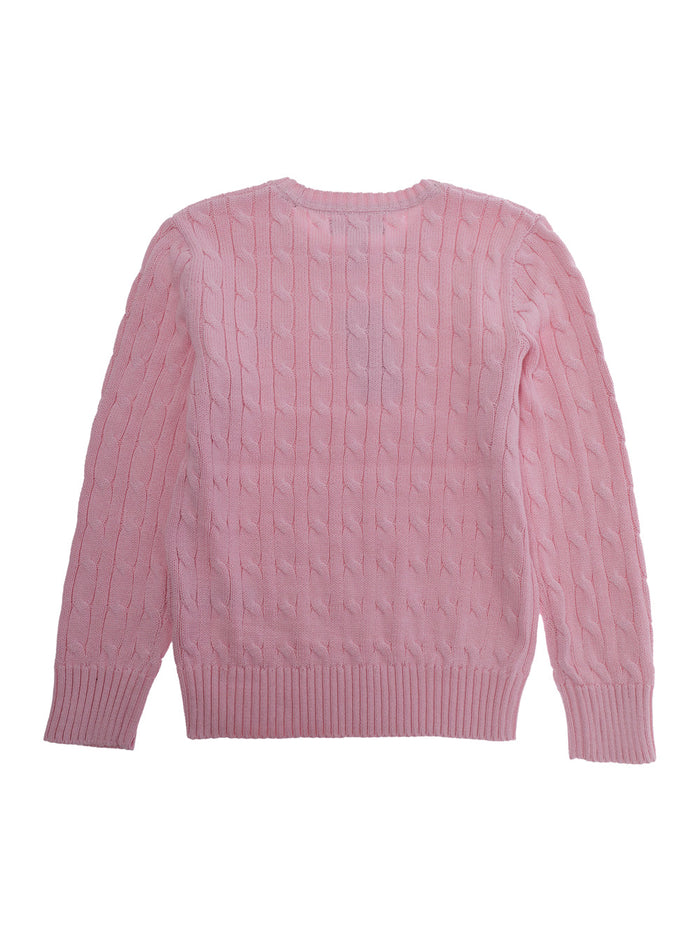 Sweater LS CABLE CN-TOPS-SWEATER Pink with Crew Neck for Women Cotton Jersey