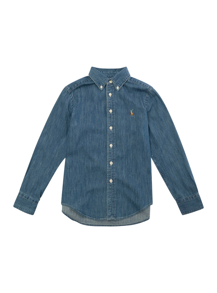 Blue Button-Down Cotton Denim Shirt for Kids Blu And Blouses
