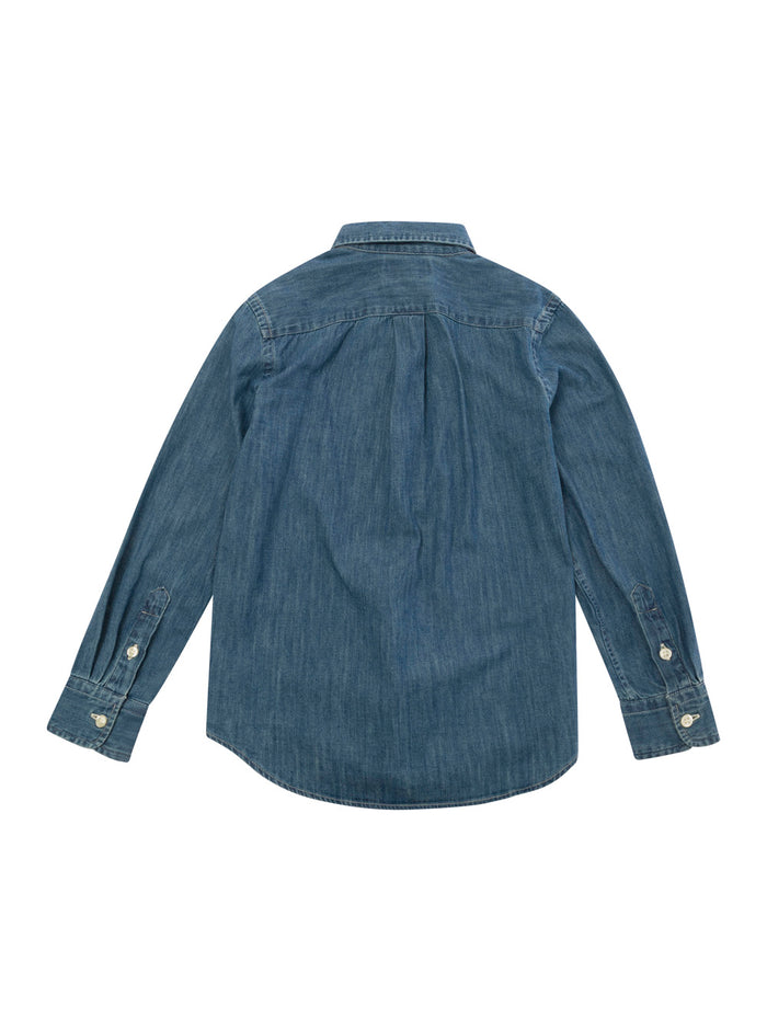 Blue Button-Down Cotton Denim Shirt for Kids Blu And Blouses
