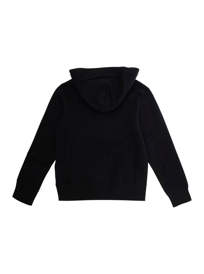 Hooded Sweatshirt with Fixed Hood and Pony Logo on Front in Black Cotton for Kids Polyester Sweatshirts
