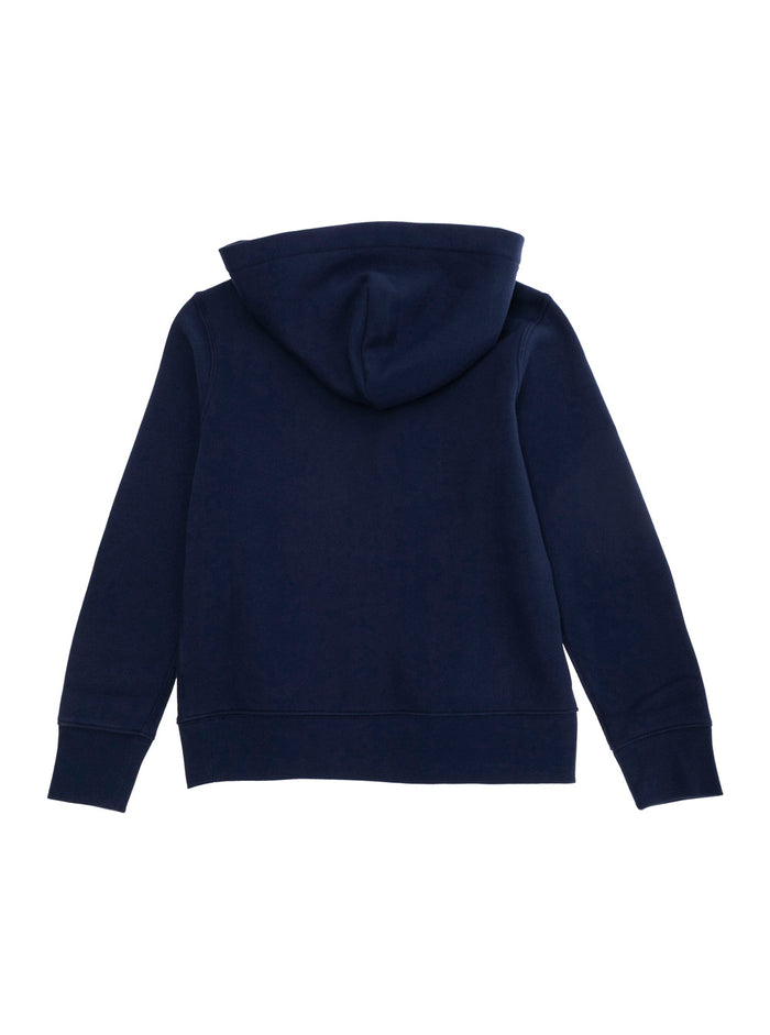 Hooded Sweatshirt with Fixed Hood and Pony Embroidery on the Front in Cotton Blend Blue for Kids Blu Polyester Sweatshirts