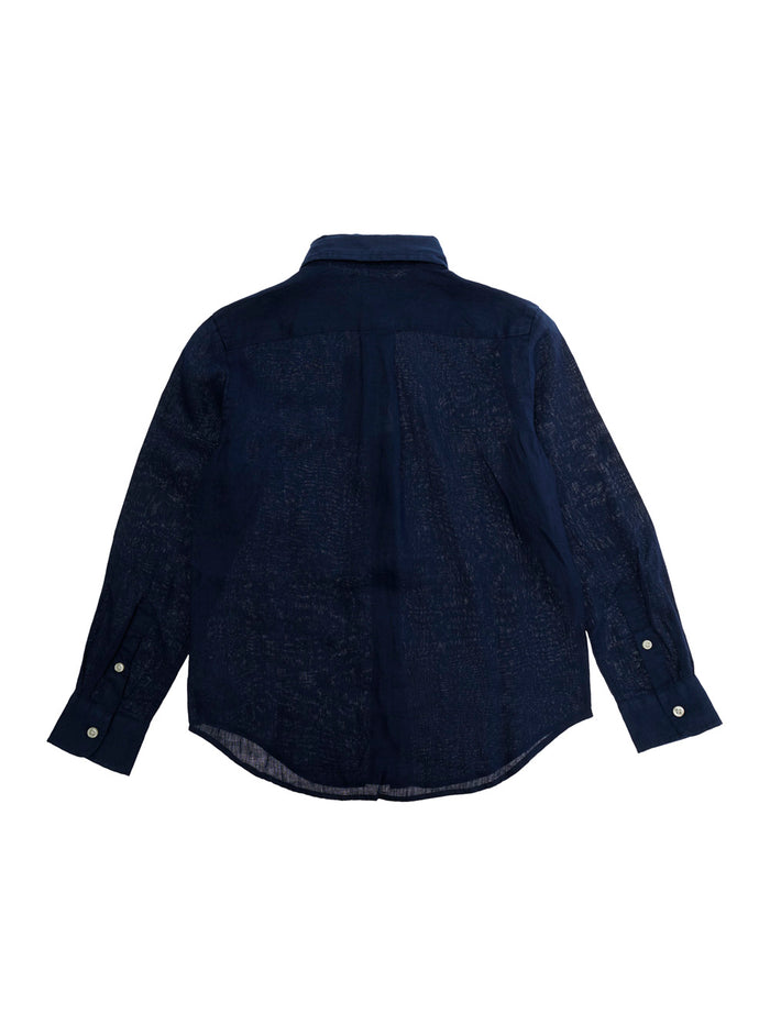 Shirt SHIRTS-SPORT Blue with Classic Collar and Long Sleeves in Linen Men Blu Blouses
