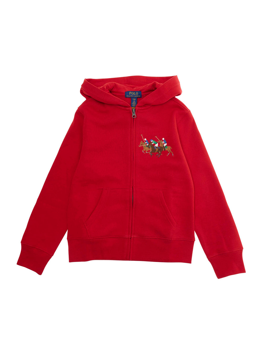 Red Hoodie Hooded Sweatshirt with Logo Embroidery on the Front in Cotton Blend for Kids Recycled Polyester Sweatshirts