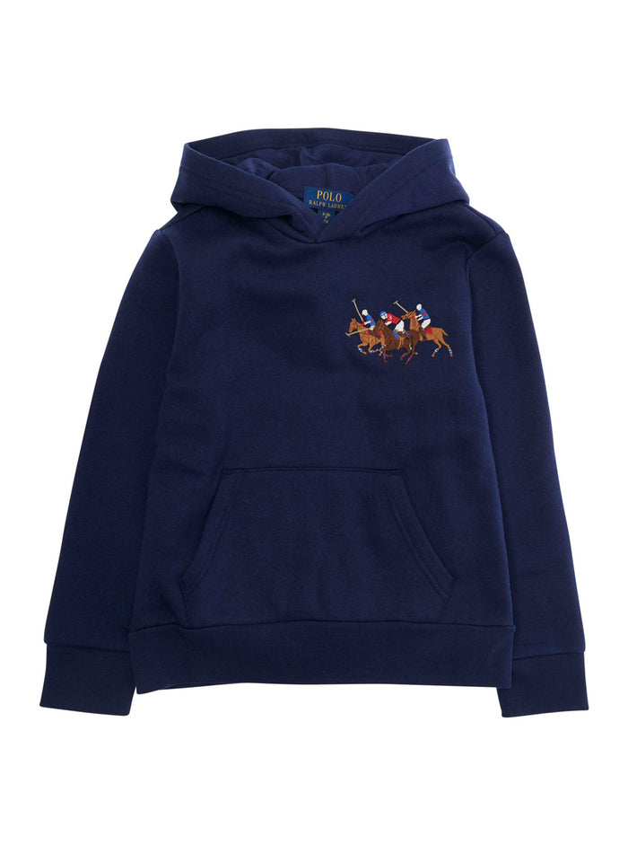 Hooded Sweatshirt with Logo Embroidery on the Front in Cotton Blend Blue for Kids Blu Recycled Polyester Sweatshirts