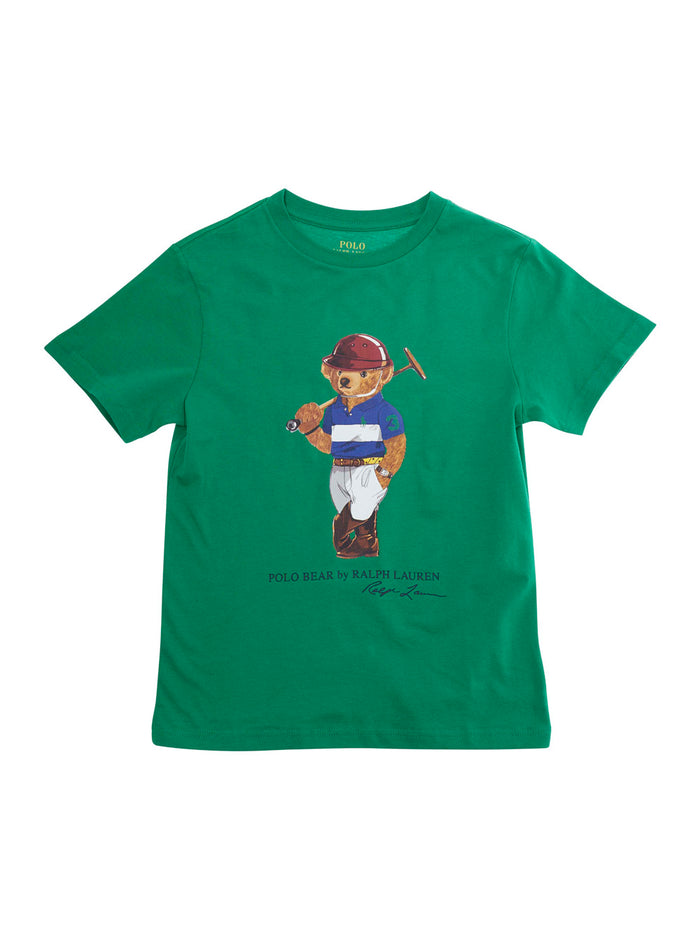 T-Shirt Maxi Logo Crew Neck Green Kids Cotton Tshirts And Polo Shirts