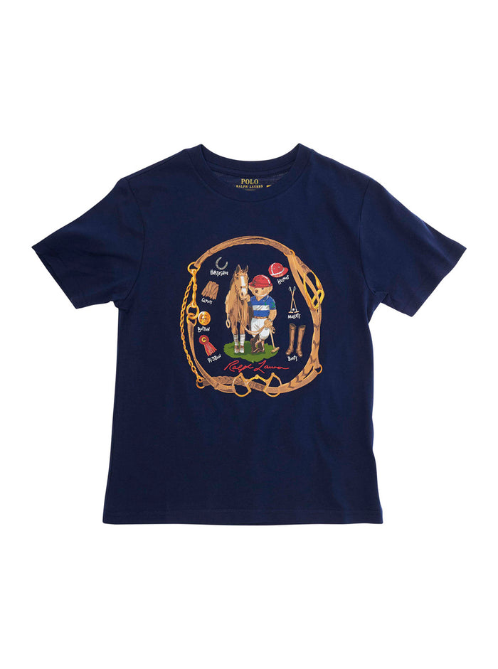 Blue T-Shirt With Maxi Logo On The Front Cotton For Kids Blu Tshirts And Polo Shirts