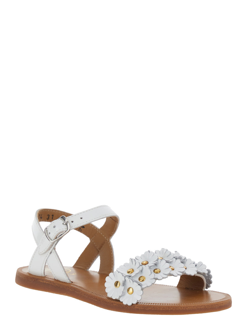 PLAGETTE MULTI FLO VERNIS - White sandals with adjustable straps In leather Women Flat Shoes