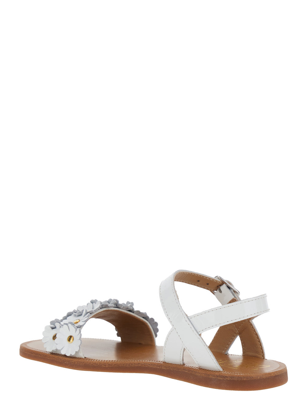 PLAGETTE MULTI FLO VERNIS - White sandals with adjustable straps In leather Women Flat Shoes