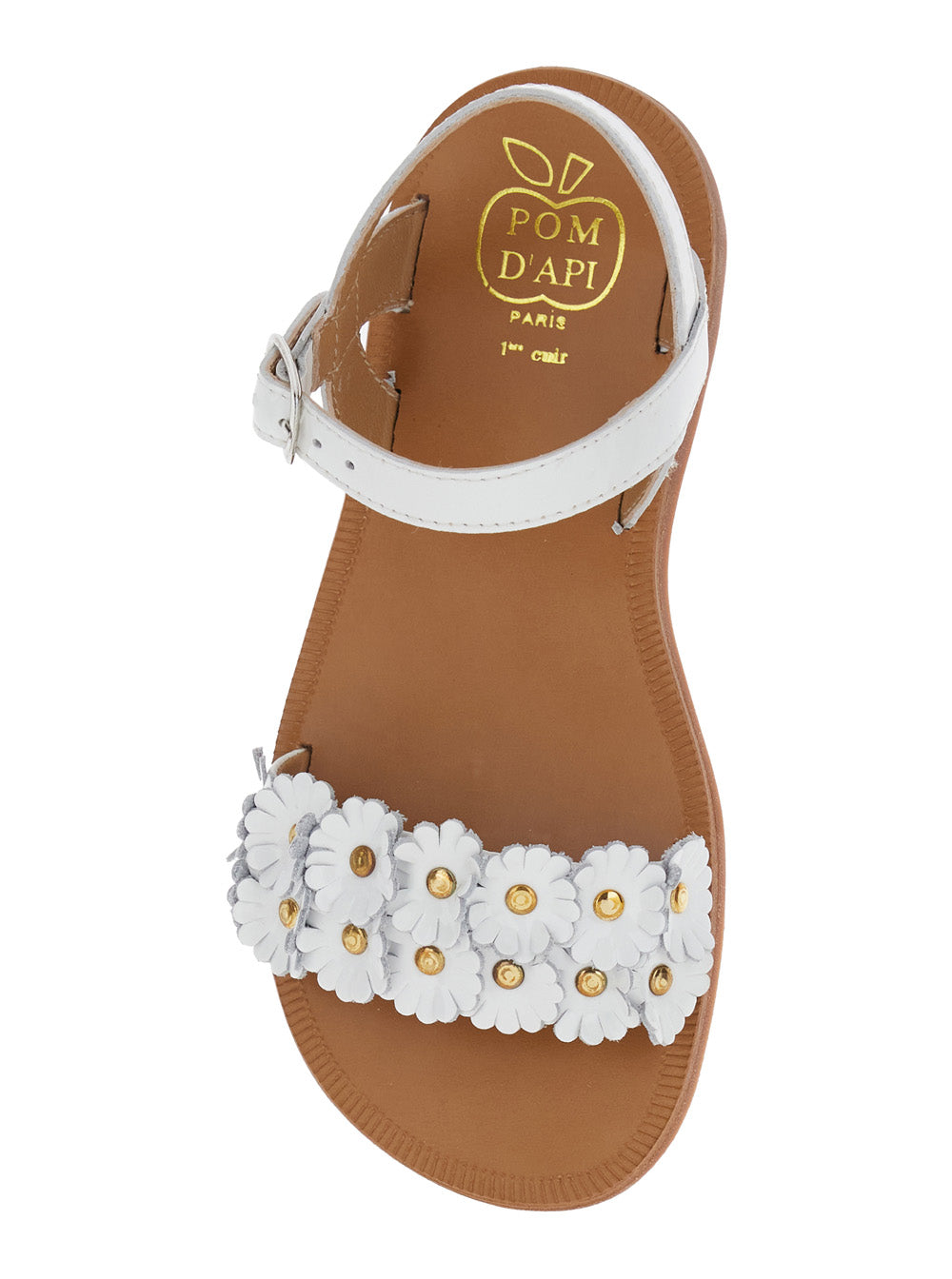 PLAGETTE MULTI FLO VERNIS - White sandals with adjustable straps In leather Women Flat Shoes