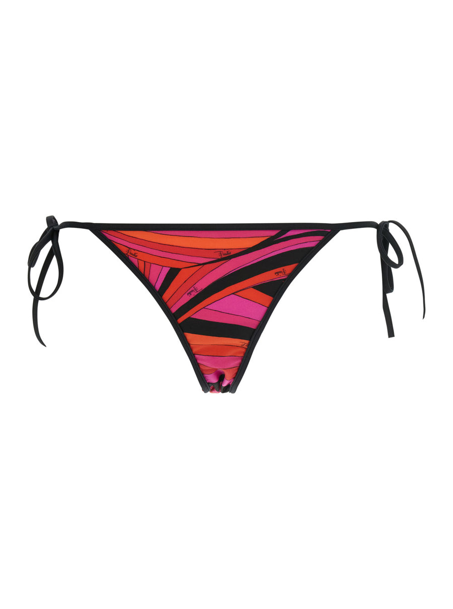 High-Cut Bikini Bottoms With Geometric Print Fuchsia Stretch Technical Fabric Swimwear