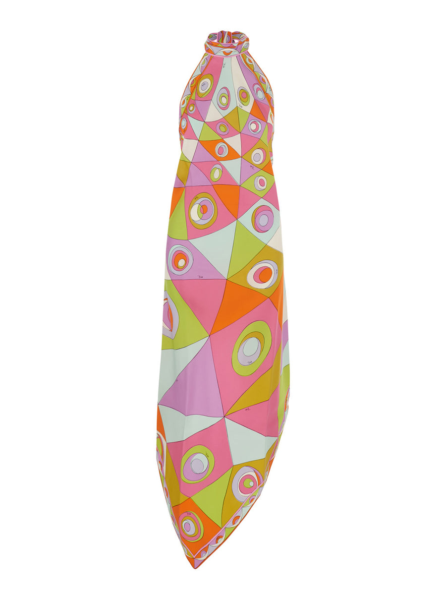 V-Neck Long-Sleeved Multicolour Silk Dress