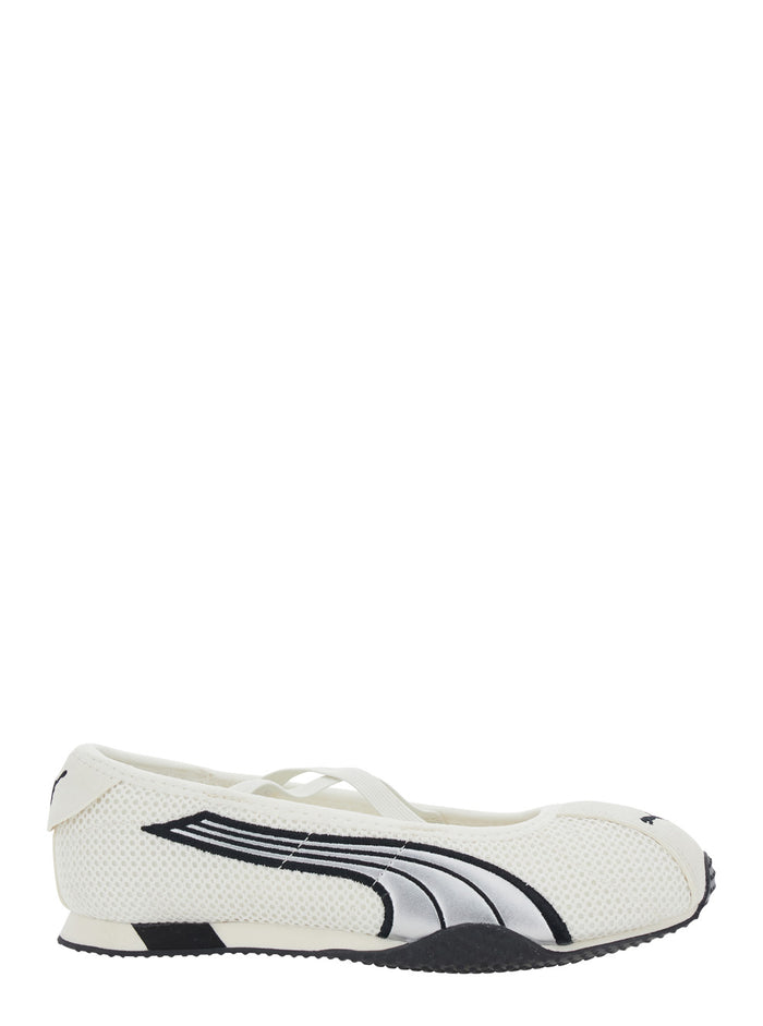H Street Ballet White Shoes With Leather Logo Detail For Women Ballerinas