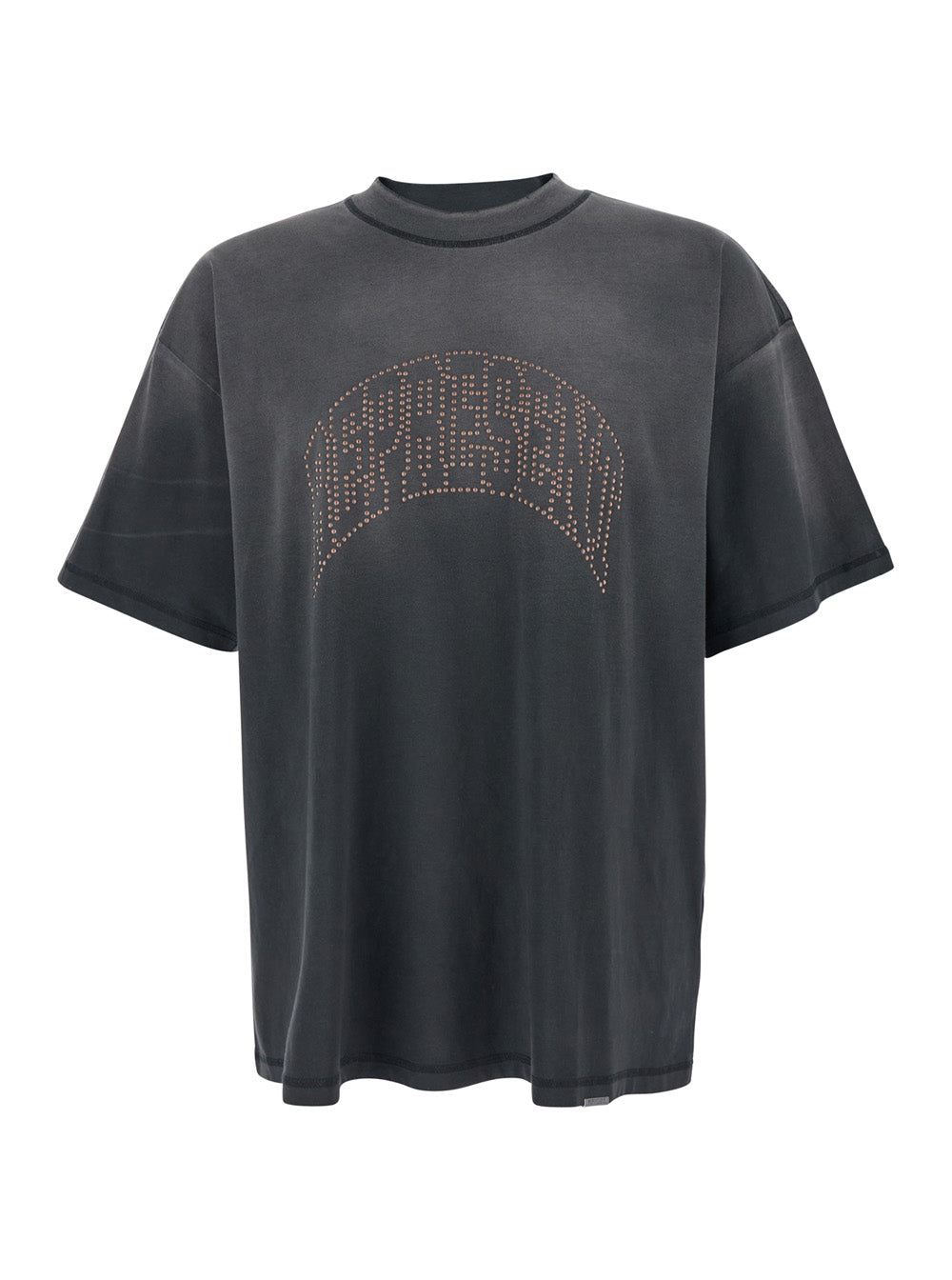Black T-Shirt with Logo Lettering on the Front and Faded Effect for Men Cotton Tshirts Polo Shirts