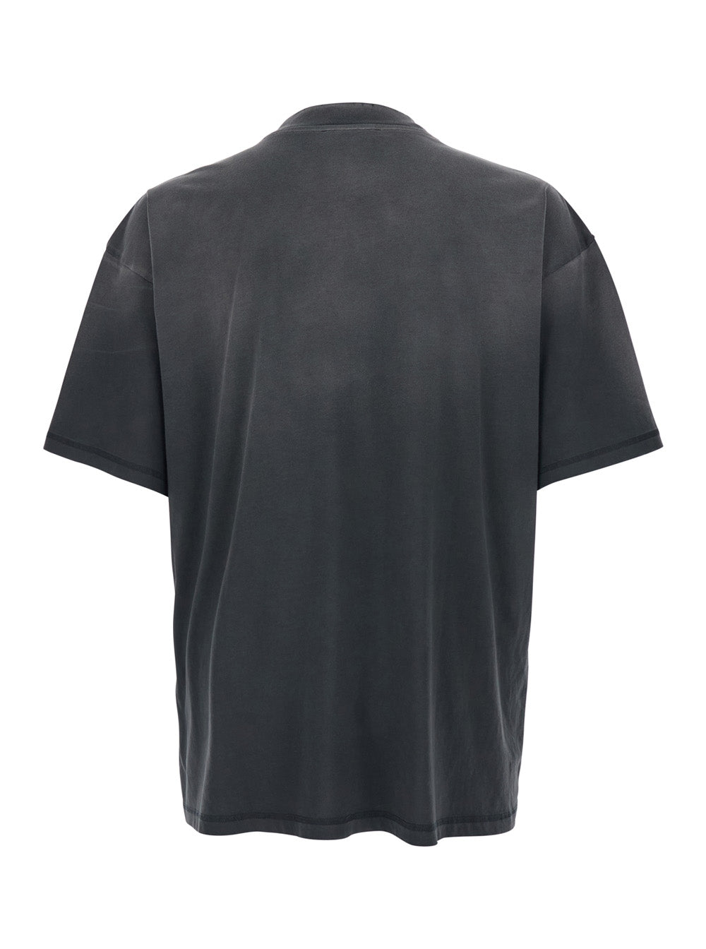 Black T-Shirt with Logo Lettering on the Front and Faded Effect for Men Cotton Tshirts Polo Shirts