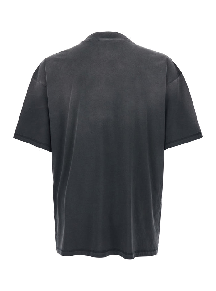 Black T-Shirt with Logo Lettering on the Front and Faded Effect for Men Cotton Tshirts Polo Shirts