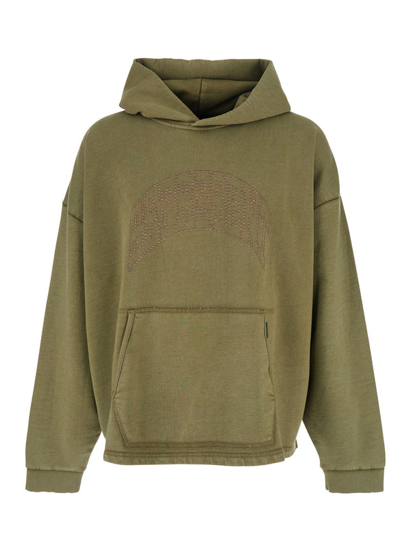 Hoodie With Lettering Logo, Green Cotton T-shirts