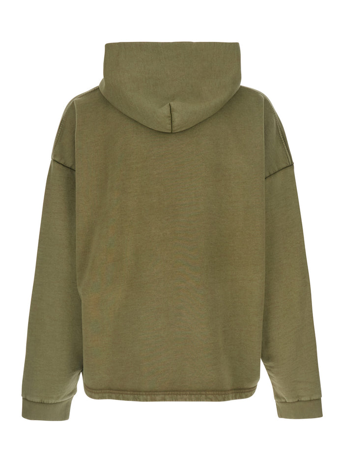 Green Hoodie with Front Lettering Logo and Faded Effect for Men Cotton Tshirts Polo Shirts