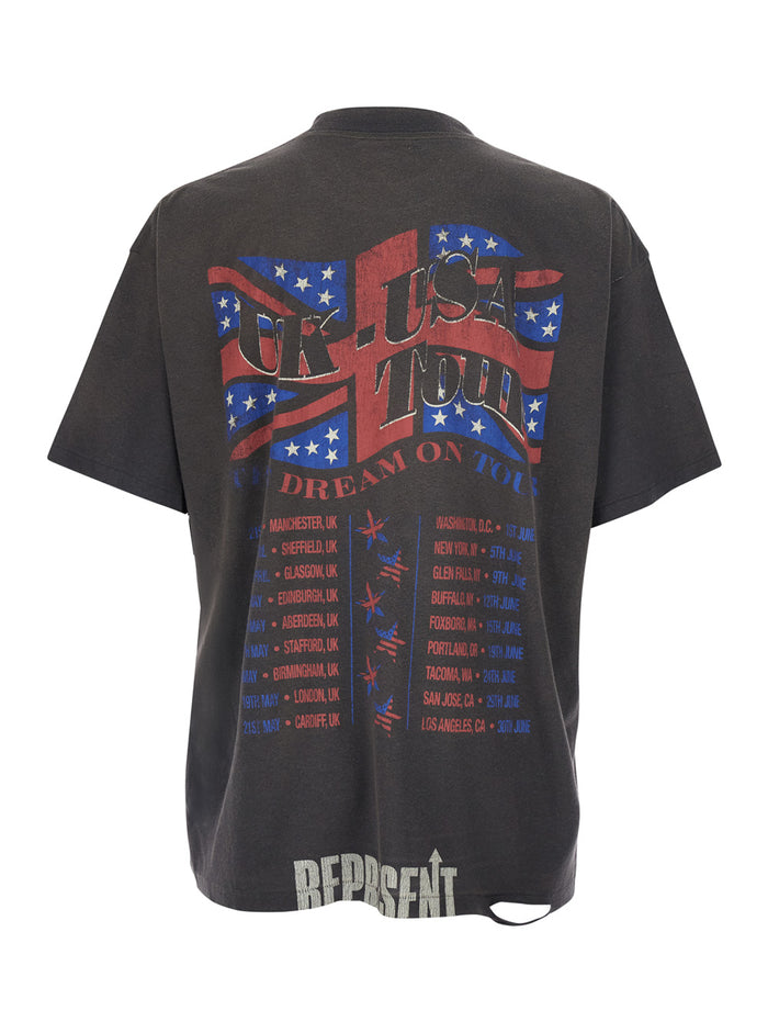 Gray T-Shirt with Dream On Tour Print and Short Sleeves for Men Grey Cotton Tshirts Polo Shirts