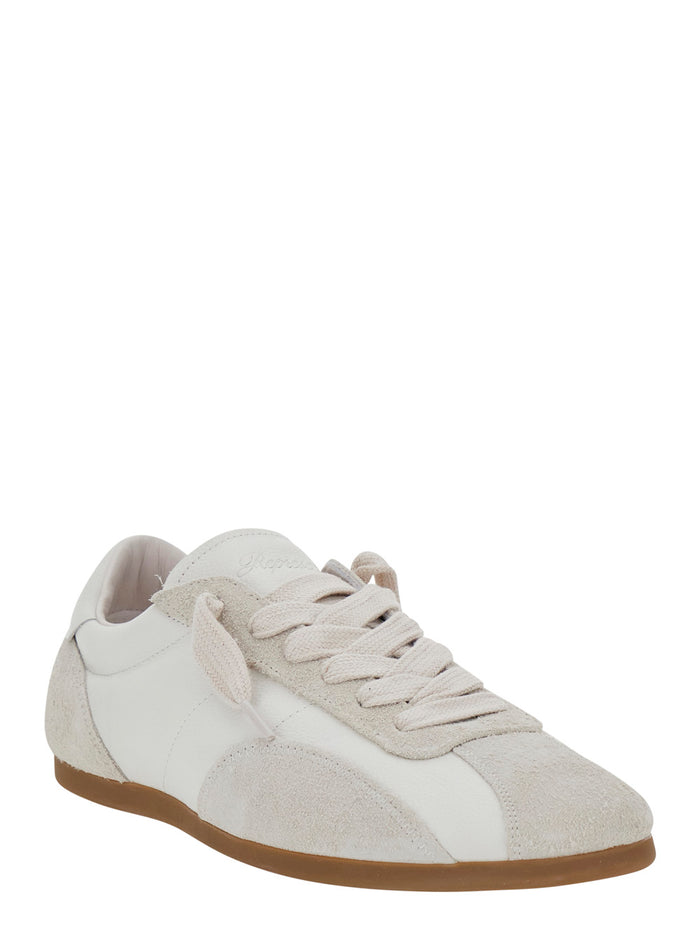 White Sneakers with Chunky Sole and Contrast Green Pull-tab Leather