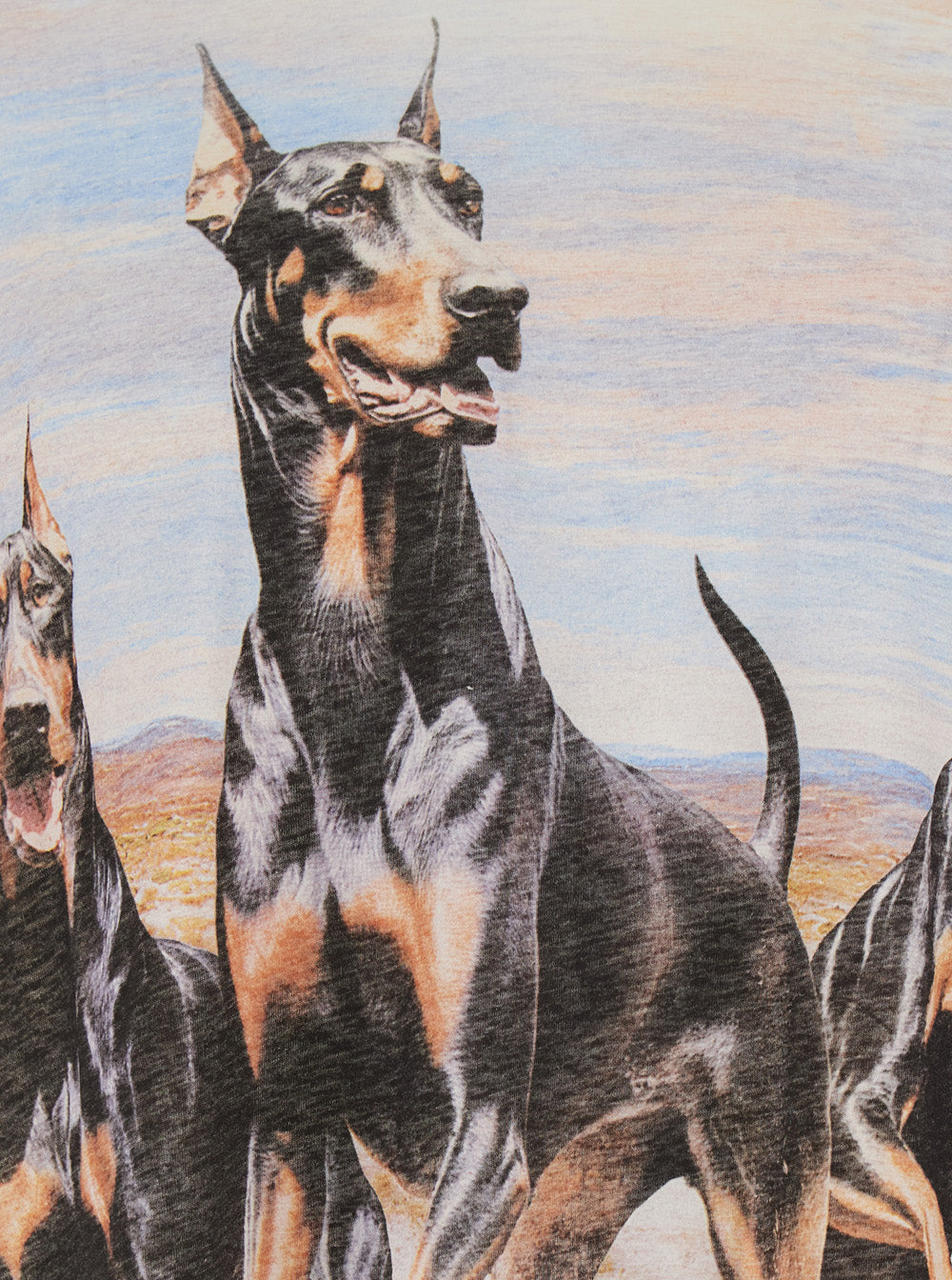 White T-Shirt with Wester Dobermans Print on the Front in Cotton and Hemp for Men Tshirts Polo Shirts