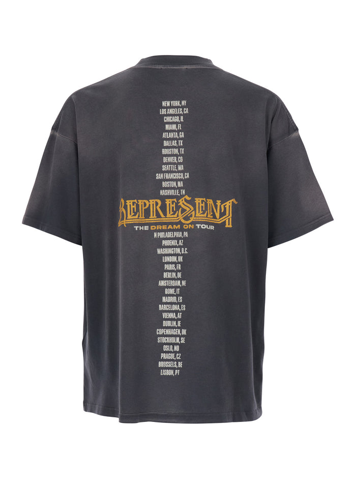 Black T-Shirt with Graphic Print on Front and Back Faded Effect for Men Grey Cotton Tshirts Polo Shirts