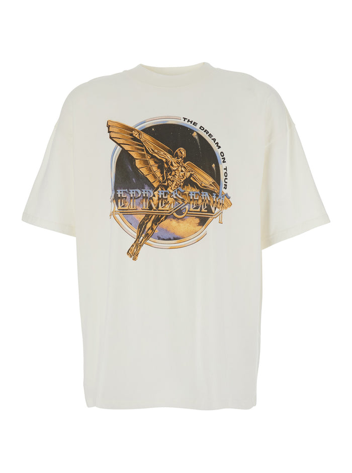 White T-Shirt with Graphic Print on Front and Back for Men Cotton Tshirts Polo Shirts