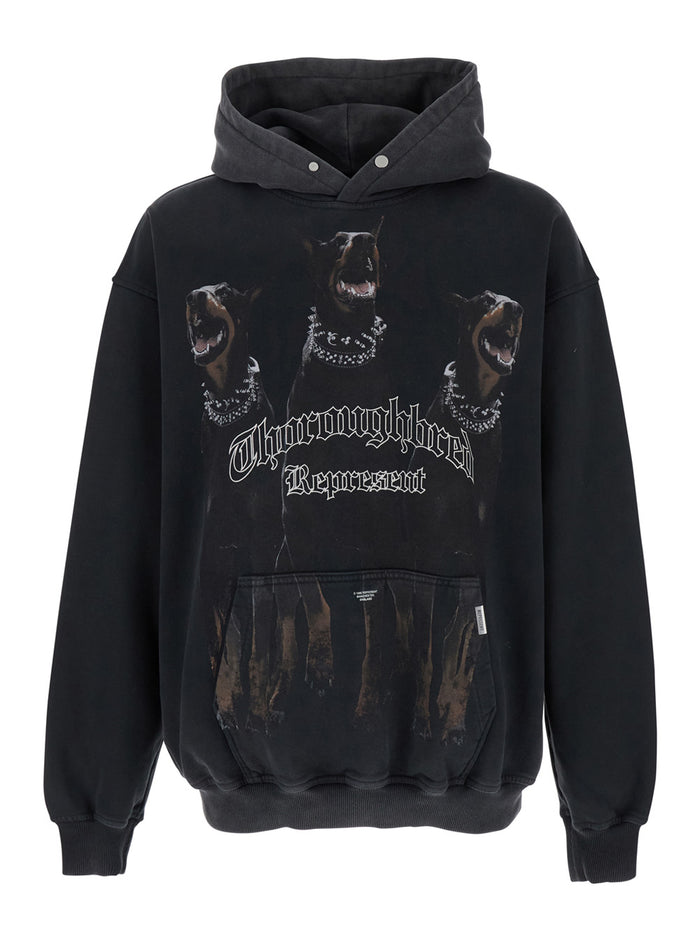 Sweatshirt Fissa with Maxi Print on the Front in Black Cotton for Men Sweatshirts