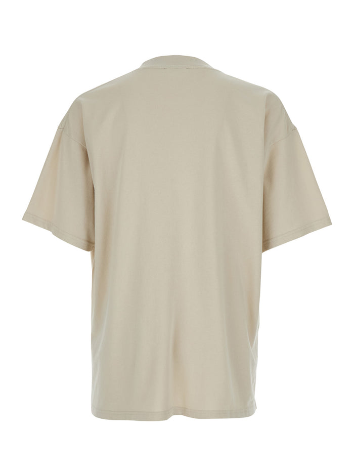 T-Shirt Thoroughbred with Doberman Graphic Print and Lettering Logo on the Front in Beige Cotton for Men Tshirts Polo Shirts