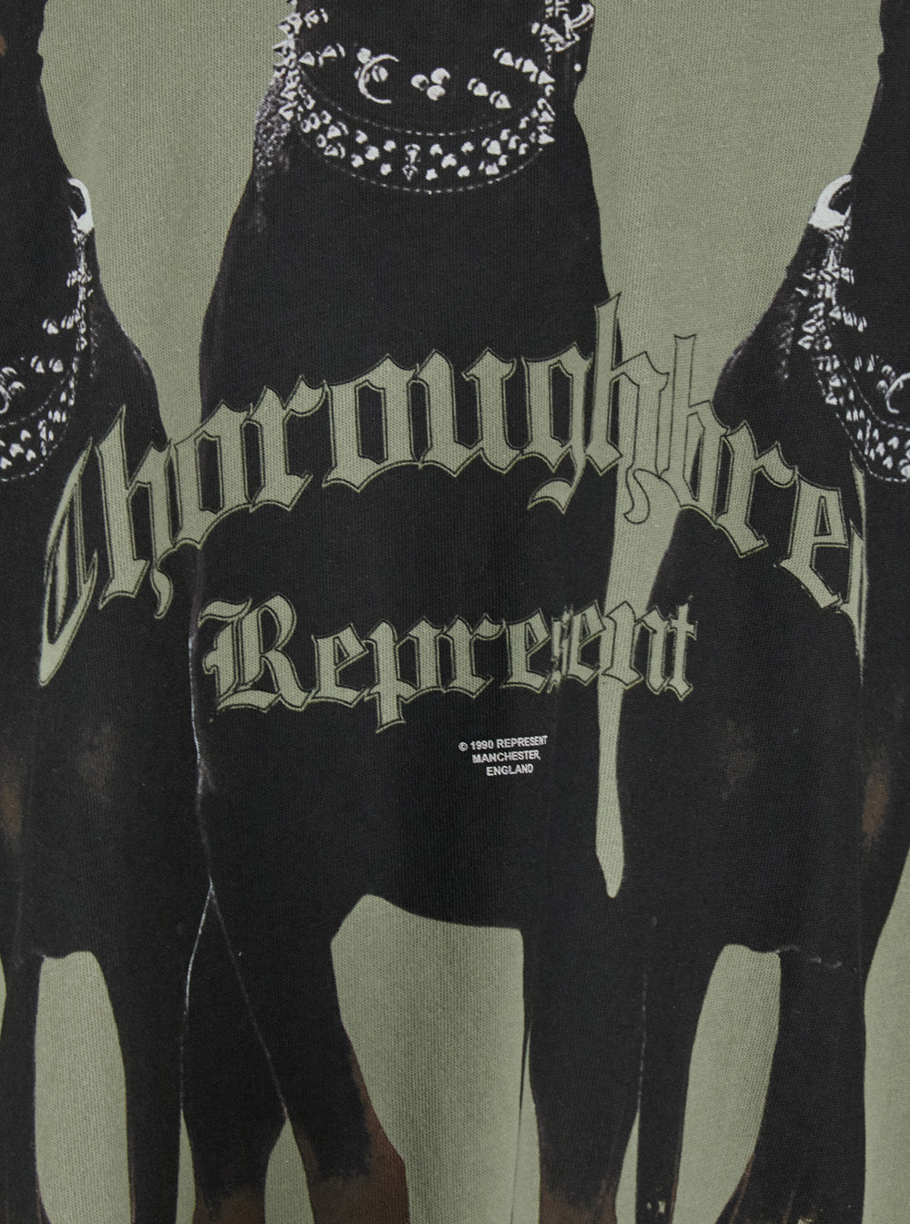 Thoroughbred T-Shirt with Doberman Graphic Print and Lettering Logo on the Front in Green Cotton for Men Tshirts Polo Shirts