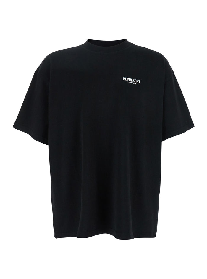 Black T-Shirt with Logo on the Front and Maxi Back in Cotton for Men Tshirts Polo Shirts