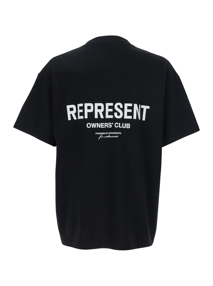 Black T-Shirt with Logo on the Front and Maxi Back in Cotton for Men Tshirts Polo Shirts