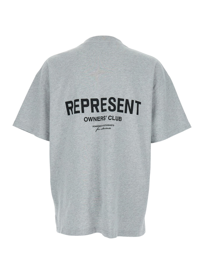Gray T-Shirt with Logo on the Front and Maxi Back in Cotton for Men Grey Tshirts Polo Shirts