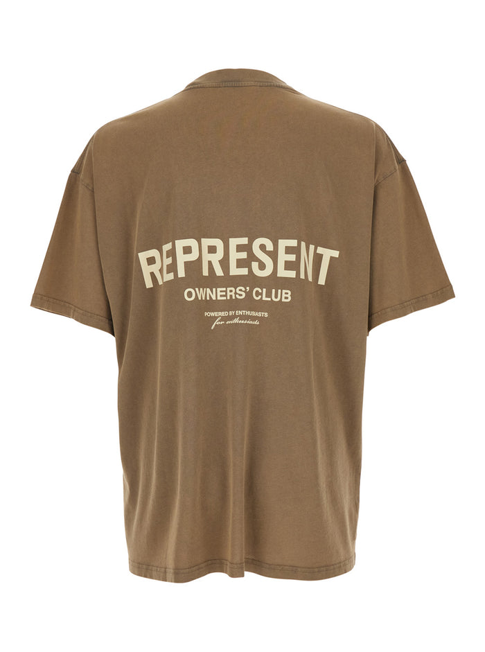Brown T-Shirt with Logo on the Front and Maxi Back in Cotton for Men Tshirts Polo Shirts