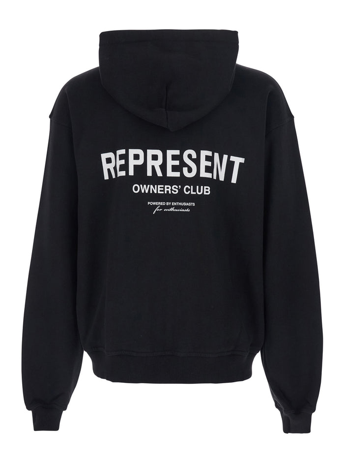 Black Zip Hoodie with Logo on Front and Back for Men Cotton Sweatshirts