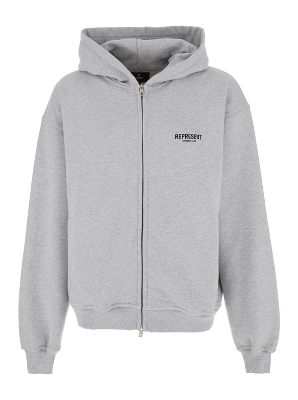 Zip-Up Hoodie Grey Cotton Sweatshirts