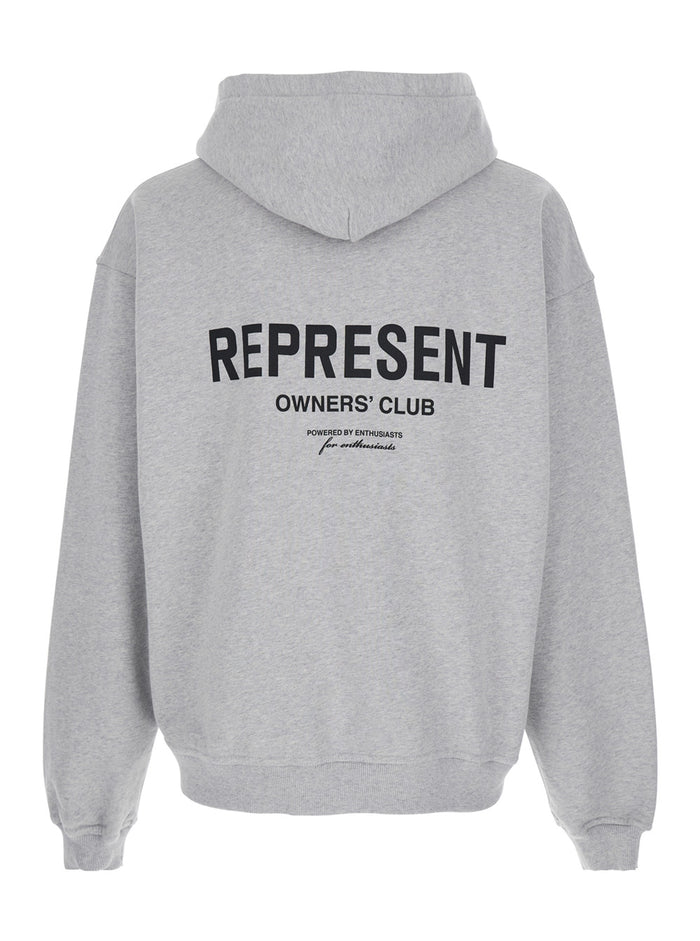 Gray Zip Hoodie with Logo on Front and Back for Men Grey Cotton Sweatshirts