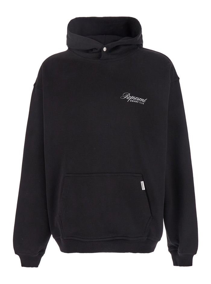 Black Hoodie with Front and Back Logo Print for Men Cotton Sweatshirts