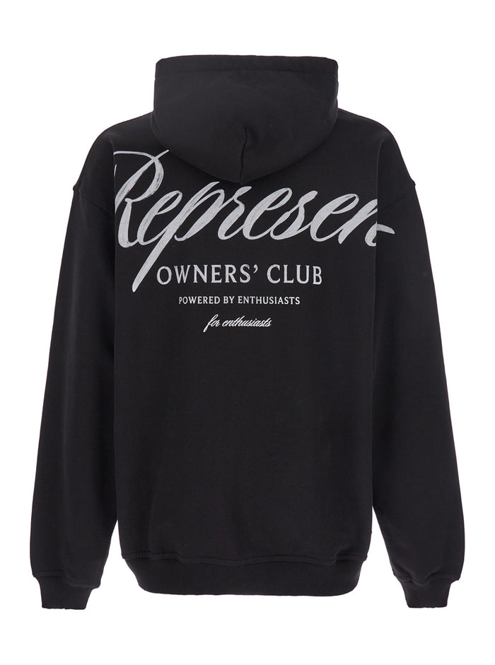 Black Hoodie with Front and Back Logo Print for Men Cotton Sweatshirts