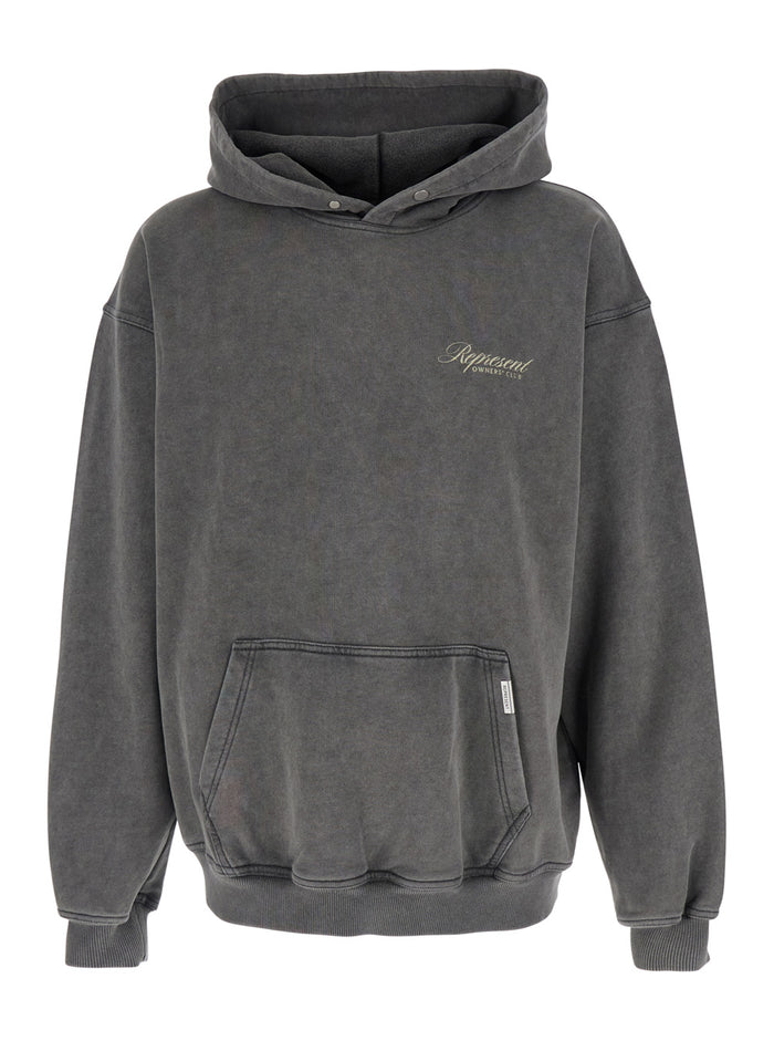 Gray Logo Sweatshirt with Print on Front and Back Faded Effect in Cotton for Men Grey Sweatshirts