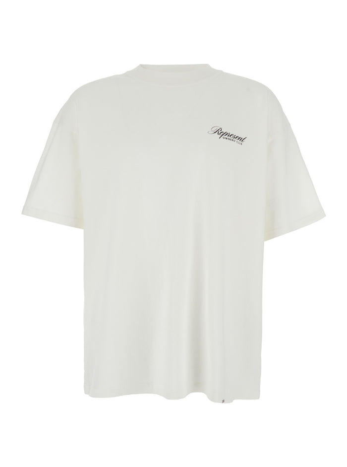 T-Shirt Owners Club Crew Neck with Front and Back Print in White Cotton for Men Tshirts Polo Shirts
