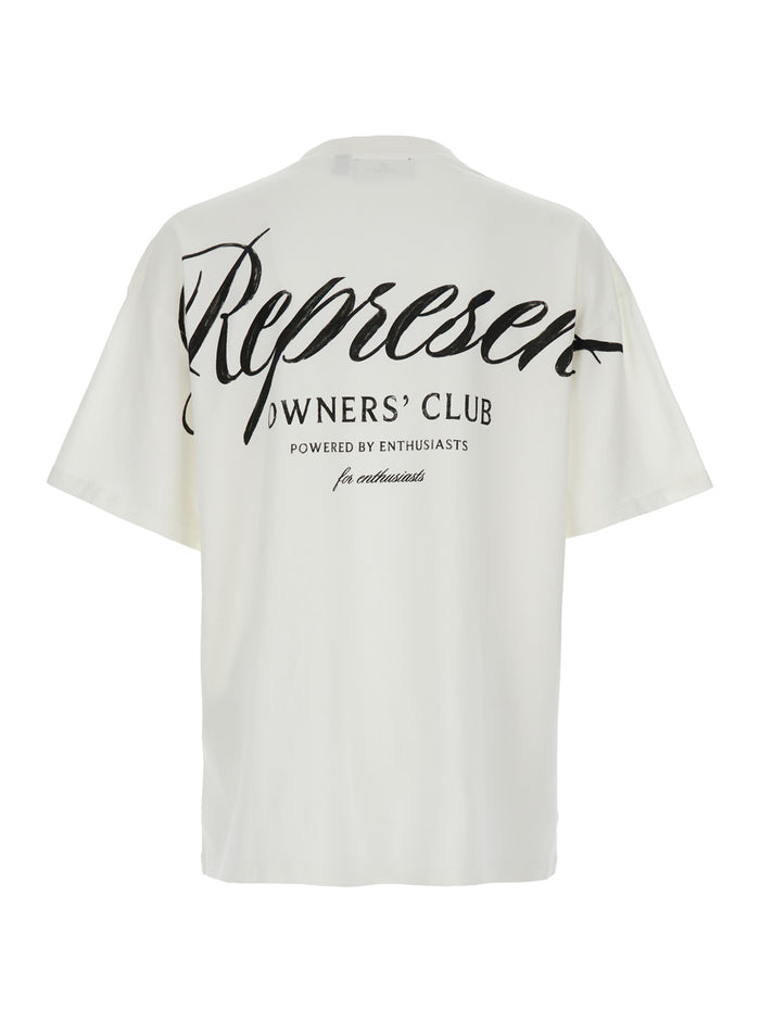 T-Shirt Owners Club Crew Neck with Front and Back Print in White Cotton for Men Tshirts Polo Shirts