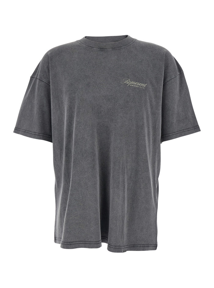 Gray T-Shirt with Logo on Front and Back Faded Effect - Cotton Clothing Men Grey Tshirts Polo Shirts