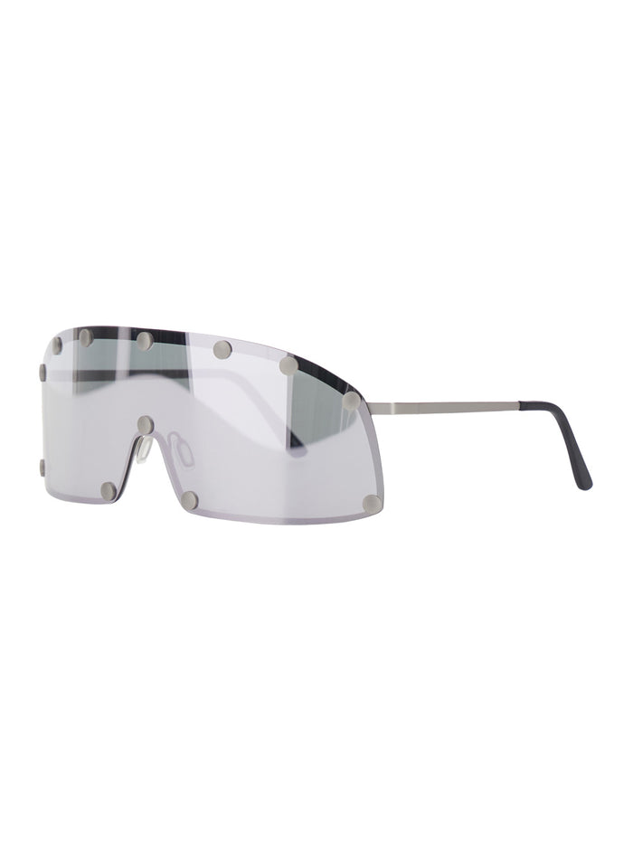 Oversized Sunglasses with Stud Details and Two-Tone Stainless Steel Temples for Men Grey