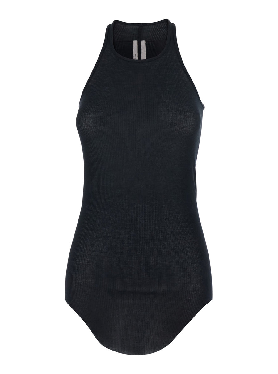 Top With U-Neck Black Viscose-Silk Tops