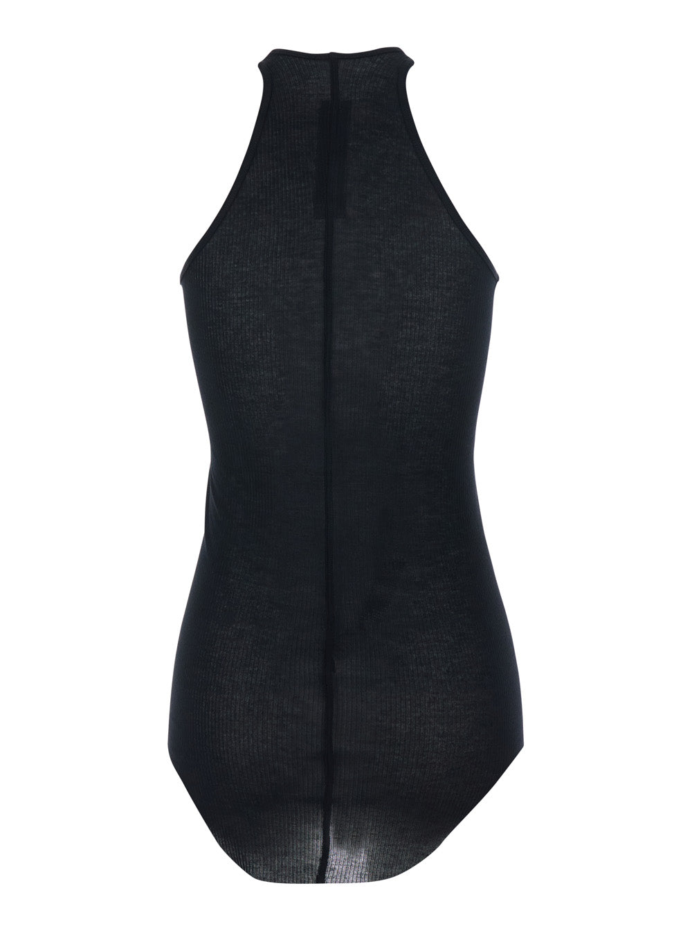 Top with U-Neck and Ribbed Design in Viscose Silk Blend Black Women Tops