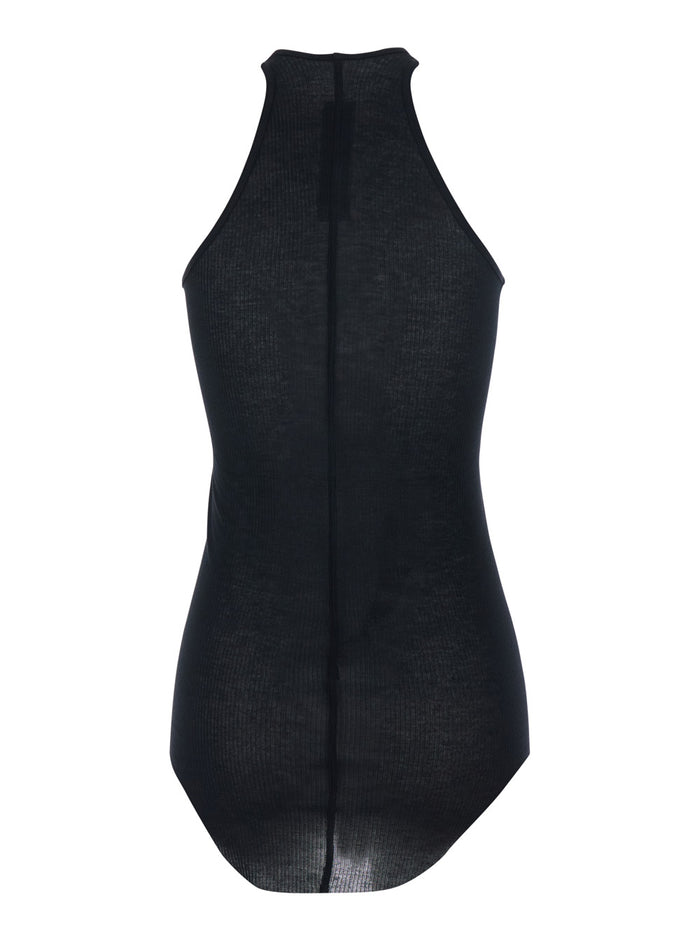 Top with U-Neck and Ribbed Design in Viscose Silk Blend Black Women Tops