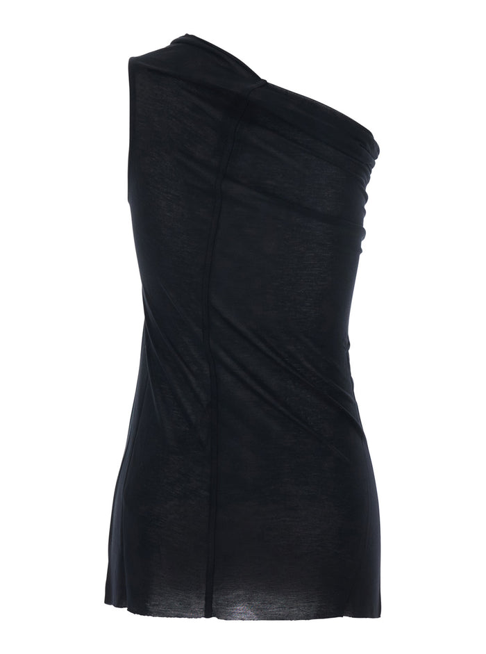Top Athena with Asymmetrical Design in Viscose and Silk Blend Black Women Tops